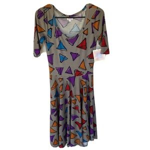 Lularoe Nicole Dress Sz XS Multicolor Retro Triangles Short Quarter Sleeve NWT